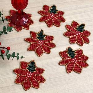 Handmade Knitted Embroidered Floral Pattern Coasters Eco-Friendly Polyester/Cotton Customizable Set of 4 for Home & Hotel Use - Product Image 5
