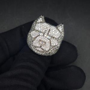 Anillo de cóctel unisex de plata 925 con baño de rodio y moissanita, diseño de corona, engaste pavé, corte princesa, estilo hip-hop, 12 g, joyería para fiesta - Product Image 1