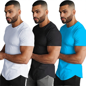 T-shirt pour homme à manches courtes, coupe ajustée, col rond, couleur unie, jersey décontracté en coton respirant, longueur normale, blanc, noir, rouge - Product Image 3