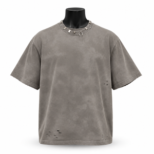 เสื้อยืดสตรีทแวร์ทรงโอเวอร์ไซส์ สไตล์วินเทจ ลุคดิสเทรส สำหรับผู้ชาย ผ้าคอตตอนหนา รุ่น Blank Factory Line 2026 - Product Image 1