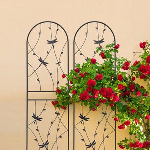 Set di 2 tralicci da giardino in metallo nero 180x50 cm, antiruggine, per supporto fiori da esterno, decorazione libellula, accessori per piante rampicanti - Product Image 3