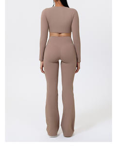 Nouvel ensemble de sport tendance pour femme : veste zippée à manches longues et pantalon évasé taille haute pour la gym, le fitness et le yoga - Product Image 6