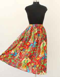 Ceinture élastique en coton, jupe en coton réglable pour femme, tenue décontractée, jupe à motifs floraux imprimés à la main, plusieurs styles en promotion - Product Image 1