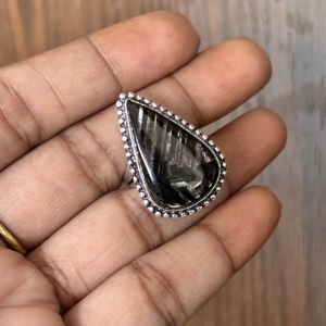 <b>Chunky</b> Fashion 925 Sterling <b>Silver</b> Wedding <b>Ring</b> Original Pear Shape Hypersthene Moissanite Factory Wholesale Available Price - Product Image 2