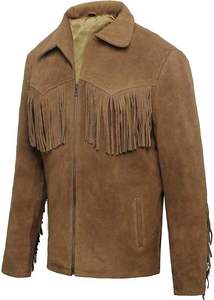 Wholesale Custom Design Adult Women and Men Genuine <b>Leather</b> Breathable <b>Winter</b> Fringe Cowboy <b>Jacket</b> with Stand Collar Custom - Product Image 2