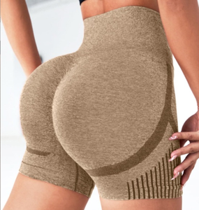 Shorts de Yoga Azules Sólidos de Cintura Alta, Asimétricos, con Malla Acanalada, Transpirables, Resistentes a las Arrugas, Sin Costuras, Elásticos en Cuatro Direcciones, Leggings de 220g - Product Image 2