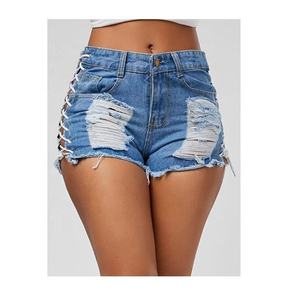 Shorts en jean recyclé pour femme, mélange de coton écoresponsable, coupe ample, finition vintage, marque privée personnalisée, vente en gros, taille haute - Product Image 6
