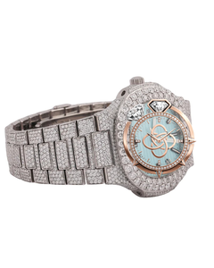 Reloj Analógico de Lujo para Hombre, con Incrustaciones de Diamantes Plateados, Esfera Azul, Piedras de Circonio, Acero Inoxidable, Cuarzo, Estilo Hip Hop - Product Image 3