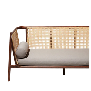 โซฟาไม้สักแท้สไตล์มิดเซ็นจูรี่ พร้อมพนักพิงหวายธรรมชาติและเบาะรองนั่งทรงกลม เฟอร์นิเจอร์ห้องนั่งเล่นทันสมัย - Product Image 5