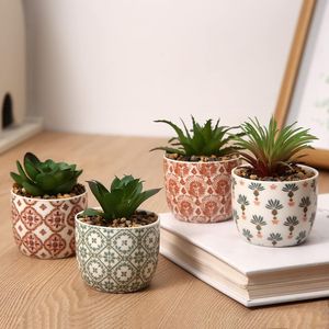 Set di 2 Piccoli Vasi in Ceramica con Fiori Artificiali Succulenti, Decorazione per Casa e Ufficio, Stile Rustico, Piante Verdi per Interni - Product Image 5