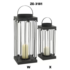 Square Metal Lantern Candle Holder Set <b>Black</b> <b>Outdoor</b> Indoor Home Decoration 24 and 19 Inch - Product Image 5