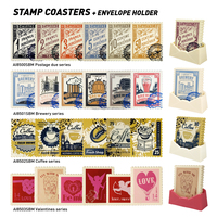 6 pièces de dessous-de-verre et sets de table en caoutchouc imprimé motif timbre postal, support porte-enveloppes, design minimaliste écologique, multicolore