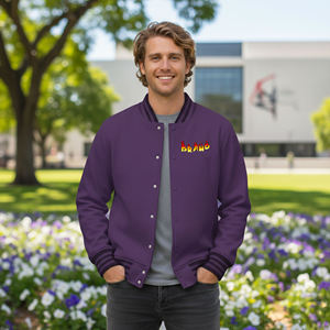 Wholesale <b>Purple</b> <b>Men's</b> Varsity Jacket Front Embroidered Logo Casual Autumn Wear Regular Fit Polyester Cotton Material - Product Image 1