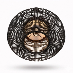 Lámpara colgante de ratán negro tejido, lámpara de techo de madera de teca maciza, farol bohemio para sala de estar, restaurante, hotel, decoración de interiores - Product Image 4