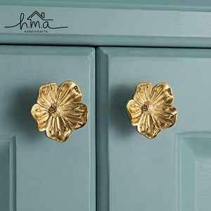 Handmade Solid Brass Flower Cabinet Knob Floral Decorative <b>Drawer</b> <b>Pull</b> Dresser Wardrobe Kitchen Bathroom Furniture Hardware <b>Gold</b> - Product Image 1