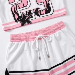 Camiseta de Baloncesto de Manga Corta Blanca y Rosa para Niñas, Diseño Personalizado al por Mayor, Transpirable, con Número de Equipo Impreso, Top y Pantalones Cortos - Product Image 6