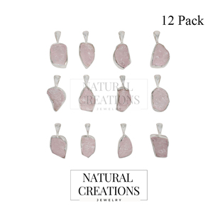 Premium 925 Sterling Silver Classic Unisex Fine Pendant Charm Rose Quartz Gemstone Rough Cut Spring <b>Lock</b> Bezel Setting <b>Cable</b> - Product Image 1