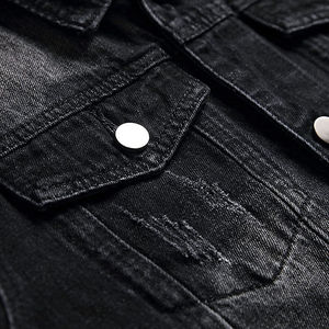Veste en jean délavé noir pour homme, coupe droite décontractée, fermeture boutonnée simple, vêtement d'extérieur d'hiver coupe-vent et écologique - Product Image 6