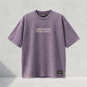 เสื้อยืดสีม่วงวินเทจแบบวอช พร้อมลายปักด้านหน้าและด้านหลัง Good King Sport Impex ทรงโอเวอร์ไซส์ สไตล์ลำลอง สตรีทแวร์ ใส่ได้ทั้งชายและหญิง - Product Image 1