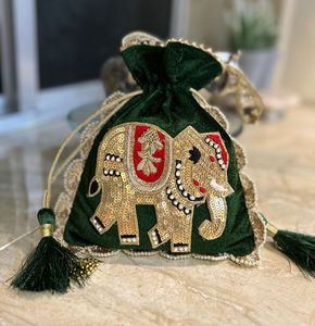Pearl Handle Maroon Silk Embroidered Potli Bag <b>Drawstring</b> Gift <b>Pouch</b> Wedding Case Women Clutch Coin Purse Storage Container - Product Image 5