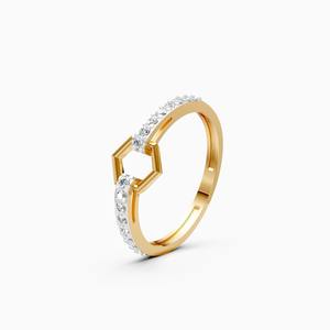 Anillo moderno de eslabones hexagonales con diamante cultivado en laboratorio de 0.21 quilates en oro amarillo, blanco y rosa de 9 quilates - Product Image 1