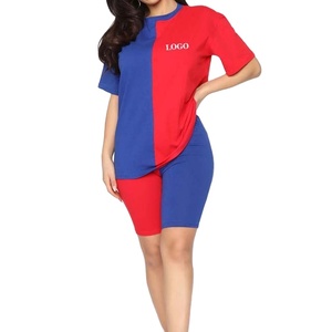 Conjunto de camiseta corta de algodón multicolor para mujer, ropa informal de verano, venta al por mayor, servicio OEM - Product Image 1