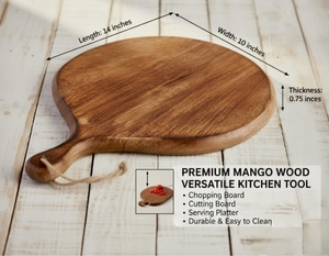 Tabla de cortar de madera natural para uso en la cocina, tabla de cortar premium hecha a mano, tabla rústica para pizza para el hogar o restaurante a bajo costo. - Product Image 5