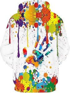Sudadera con Capucha para Hombre, Diseño de Salpicaduras de Pintura Coloridas, Corte Regular, Informal, Tejida, con Estampado de Goteo y Logotipo en la Espalda, Estilo Veraniego - Product Image 6
