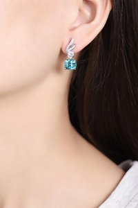 Luxury 925 <b>Silver</b> <b>Stud</b> Earrings With Blue Topaz And Diamond Halo Wing Design For Women Wedding Jewelry - Product Image 5