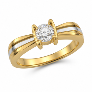 Bague de fiançailles Solitaire Bar Set bicolore plaqué rhodium, classique, en or jaune et blanc 14 carats, avec diamant de laboratoire, bijoux personnalisés OEM - Product Image 1