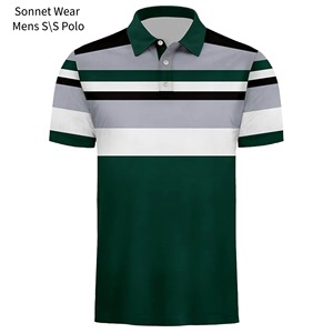 Chemise décontractée pour homme en coton 100% à séchage rapide, à manches courtes, tricotée, avec motif rayé imprimé - Product Image 6