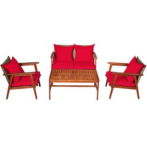 Set di mobili da giardino in rattan in legno di acacia da 4 pezzi con cuscini con cerniera - Product Image 4