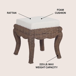 Rattan Ottoman Foam Cushion <b>Stool</b> Square Accent Seat Woven Legs for <b>Bedroom</b> Living Room - Product Image 1