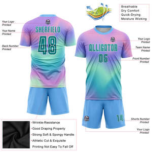 Uniforme de Fútbol Personalizado con Degradado Azul Cielo, Rosa y Verde, Nombre y Número del Equipo Personalizados, Camiseta y Pantalones Cortos de Fútbol, Kit Completo para Hombres, Jóvenes y Adultos - Product Image 3