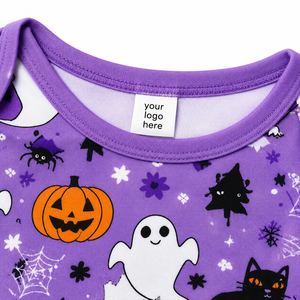 Vente en gros de combinaisons pour bébés unisexes imprimées pour Halloween, combinaison courte à manches courtes pour bébés avec imprimé fantôme, citrouille, chauve-souris, crâne, toile d'araignée - Product Image 4