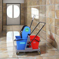 Chariot de nettoyage de sol en plastique à double compartiment, écologique, avec essoreuse et roues, pour usage commercial en intérieur