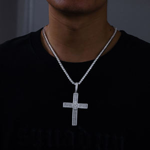 Iced Out <b>Cross</b> Pendant Necklace Rhodium Plated <b>Men's</b> Hip Hop Jewelry Zircon Stone Channel Setting Themed Pendant - Product Image 2