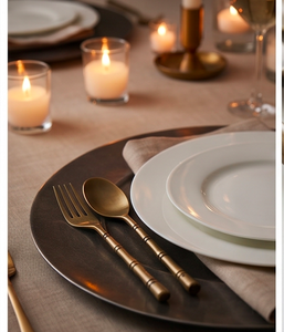 Juego de Cubiertos de Latón Vintage con Acabado Mate, Aptos para Lavavajillas, Utensilios de Comedor para Bodas, Cubiertos Metálicos con Diseño de Mango de Bambú - Product Image 2
