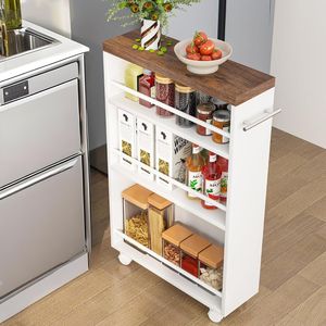 4 Tier Slide Slim Utility Storage Cart Rolling Narrow Kitchen <b>Wheels</b> <b>Small</b> Place Skinny Laundry Cart with Kitchen Cart <b>Wheels</b> - Product Image 3