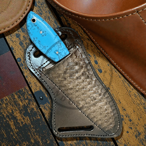 Cuchillo de caza vaquero de acero de Damasco hecho a mano, hoja fija, mango de resina acrílica, funda de cuero para exteriores, OEM - Product Image 4