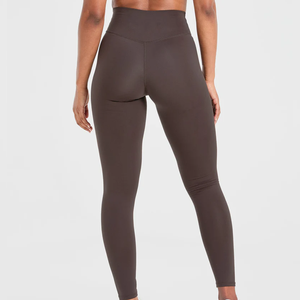 Women's Solid Color High Waist Full Length Seamless <b>Yoga</b> Leggings Gray Spandex Nylon Activewear <b>Pants</b> - Product Image 4