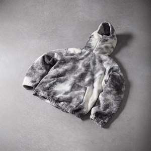 Custom Long Knitted Zip Up Mask <b>Fluffy</b> Fleece Digital Printing 100% Polyester Streetwear Loose Tie Dyed Oversized <b>Hoodie</b> for Men - Product Image 5