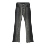 <b>Men's</b> High Waist Flare <b>Jeans</b> Sand Washed Cotton Casual Pants Button Fly Midweight Autumn Style - Product Image 3