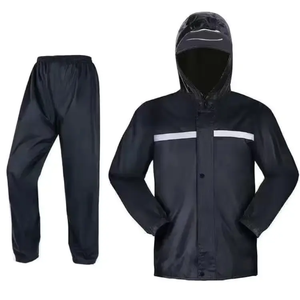 Conjunto Impermeable Unisex de Poliéster con Franjas Reflectantes, Chaqueta con Capucha y Pantalones, Uniforme de Trabajo - Product Image 1
