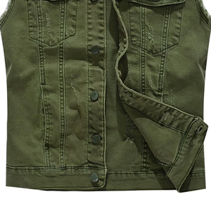 Gilet en jean pour homme à col rabattu, couleur unie, décontracté, en coton tissé, simple boutonnage, pour le printemps - Product Image 3