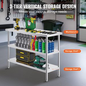 Heavy Duty 18X48X34 pollici in acciaio inox alimentare tavolo 2 regolabile sotto scaffale per cucina commerciale casa Garage - Product Image 4
