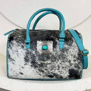 Sacs de voyage en cuir de vachette faits à la main de grande capacité, style western, avec concho en pierre turquoise, sacs à bandoulière et sacs de sport - Product Image 4