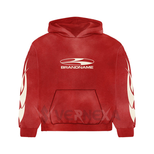 Conjunto de chándal de dos piezas vintage personalizado para hombre, con sudadera con capucha estampada con efecto desgastado y pantalones de chándal anchos acampanados estilo streetwear. - Product Image 4