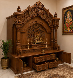 Customized Dark Walnut Polish Solid Teak Wood Modern Durable Hindu Pooja <b>Mandir</b> Home Temple Export Quality - Product Image 3