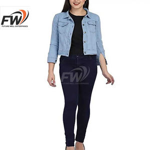 Chaqueta Vaquera para Mujer OEM, Chaqueta Vaquera Informal de Invierno de Alta Calidad, Estilo Corto, Azul Claro, 100% Algodón Transpirable - Product Image 2
